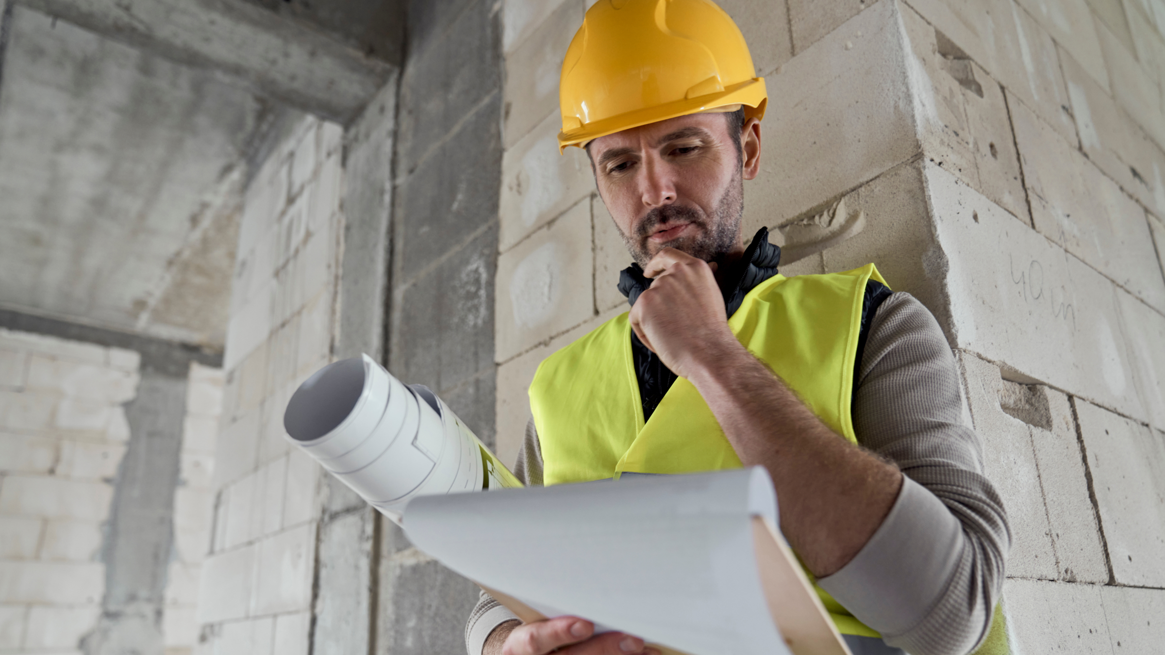 Construction worker reviewing site plans, representing common CIS rebate rejection reasons and how to fix them.